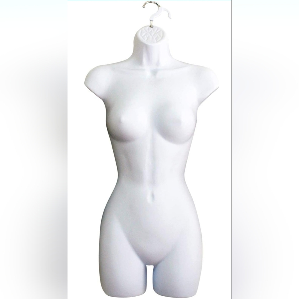 NaHanco White Heavy-Duty Plastic, Hollow-Back Female Torso Mannequin with HOOK!